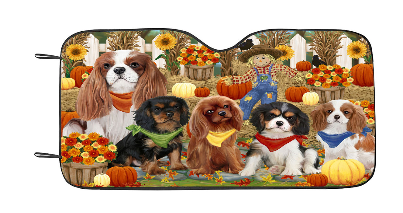 Fall Festive Harvest Time Gathering Cavalier King Charles Spaniel Dogs Car Sun Shade