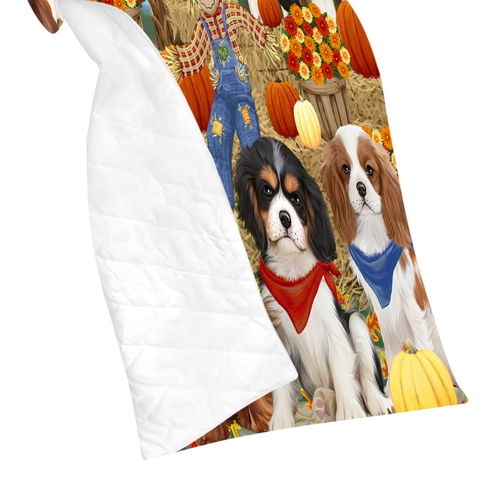 Fall Festive Harvest Time Gathering Cavalier King Charles Spaniel Dogs Quilt