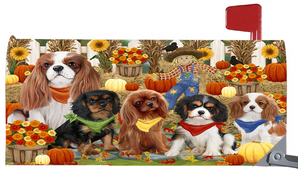 Fall Festive Harvest Time Gathering Cavalier King Charles Spaniel Dogs 6.5 x 19 Inches Magnetic Mailbox Cover Post Box Cover Wraps Garden Yard Décor MBC49073