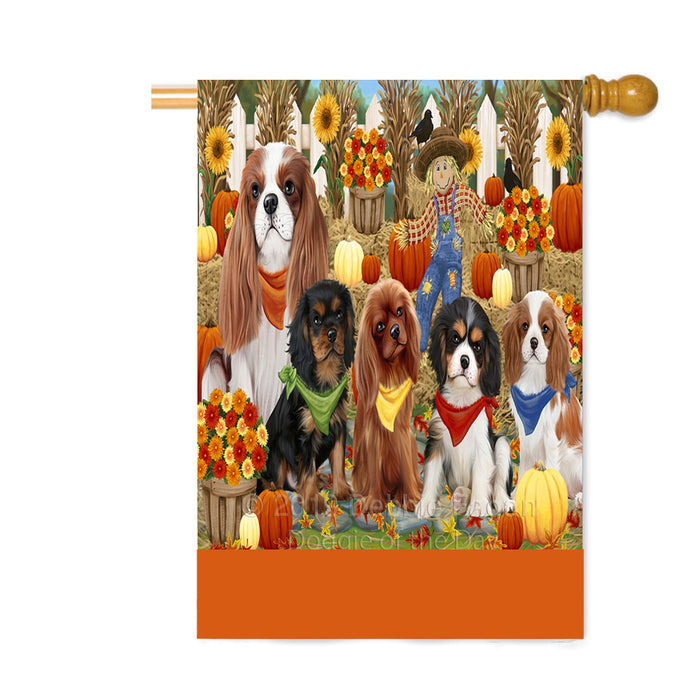 Personalized Fall Festive Gathering Cavalier King Charles Spaniel Dogs with Pumpkins Custom House Flag FLG-DOTD-A61919