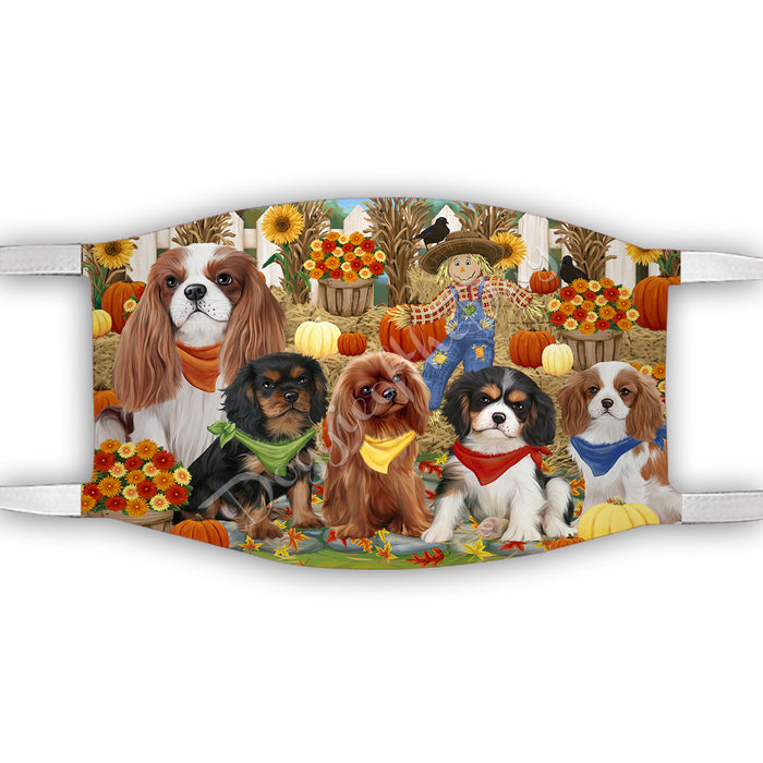 Fall Festive Harvest Time Gathering  Cavalier King Charles Spaniel Dogs Face Mask FM48524