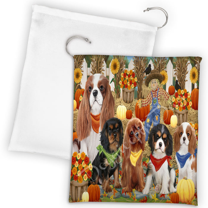 Fall Festive Harvest Time Gathering Cavalier King Charles Spaniel Dogs Drawstring Laundry or Gift Bag LGB48391
