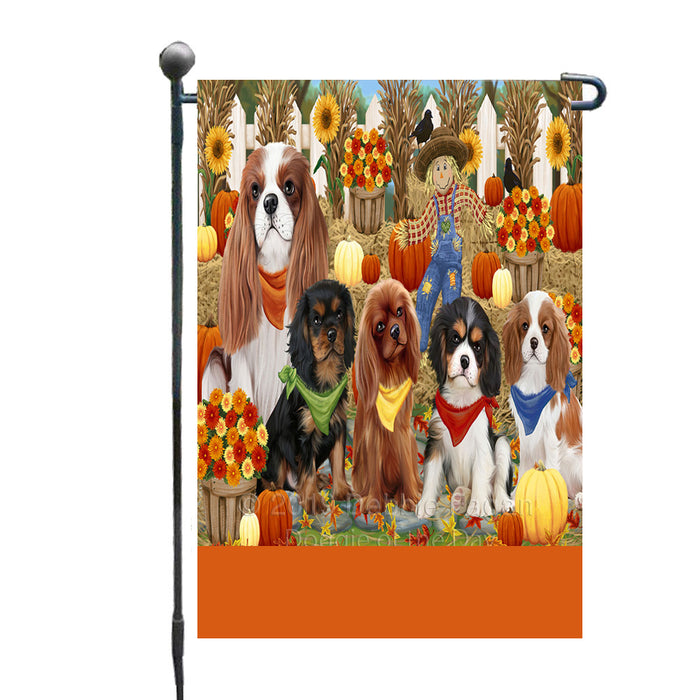Personalized Fall Festive Gathering Cavalier King Charles Spaniel Dogs with Pumpkins Custom Garden Flags GFLG-DOTD-A61863