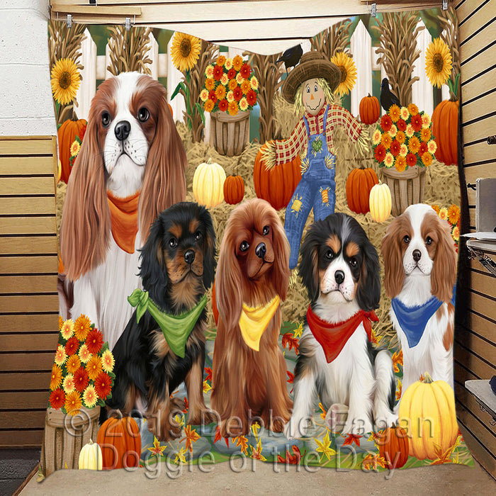 Fall Festive Harvest Time Gathering Cavalier King Charles Spaniel Dogs Quilt