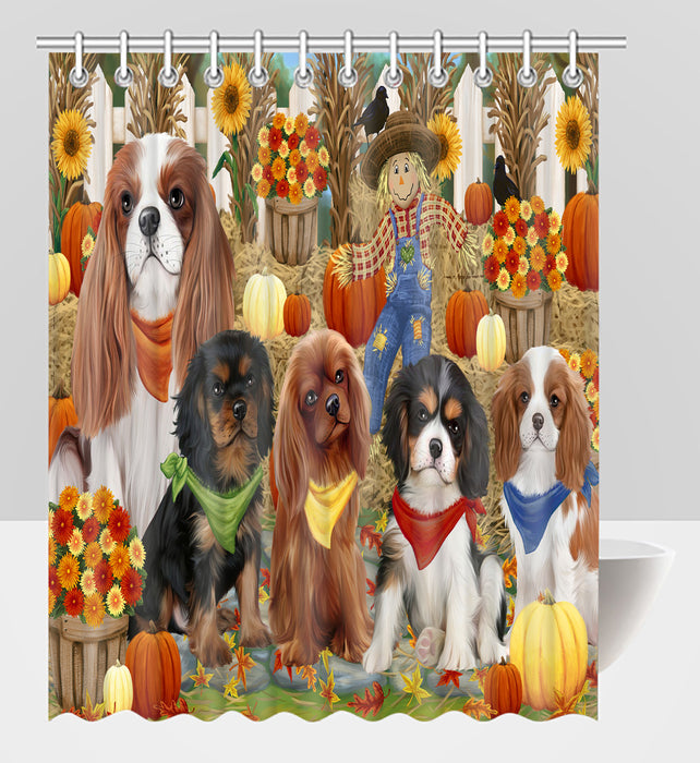 Fall Festive Harvest Time Gathering Cavalier King Charles Spaniel Dogs Shower Curtain