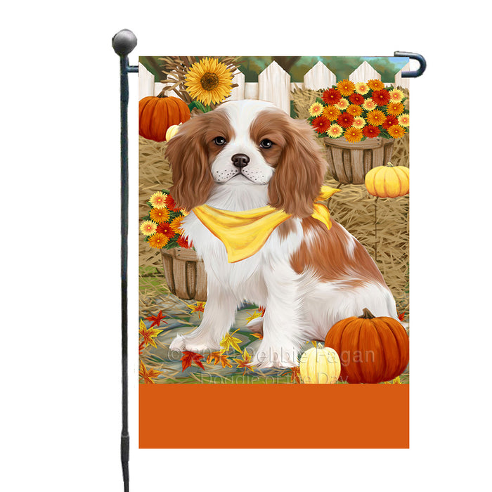 Personalized Fall Autumn Greeting Cavalier King Charles Spaniel Dog with Pumpkins Custom Garden Flags GFLG-DOTD-A61864