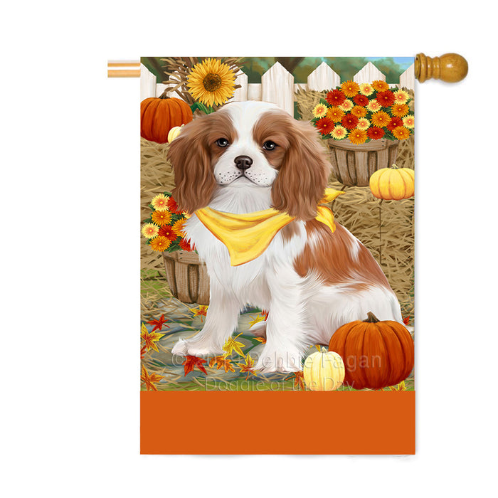 Personalized Fall Autumn Greeting Cavalier King Charles Spaniel Dog with Pumpkins Custom House Flag FLG-DOTD-A61920