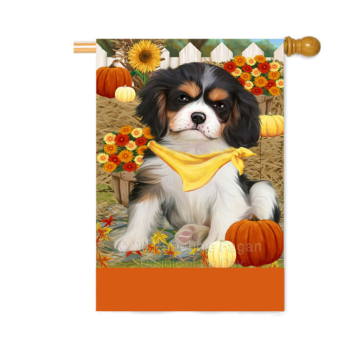 Personalized Fall Autumn Greeting Cavalier King Charles Spaniel Dog with Pumpkins Custom House Flag FLG-DOTD-A61921