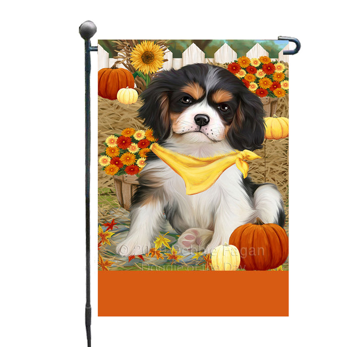 Personalized Fall Autumn Greeting Cavalier King Charles Spaniel Dog with Pumpkins Custom Garden Flags GFLG-DOTD-A61865