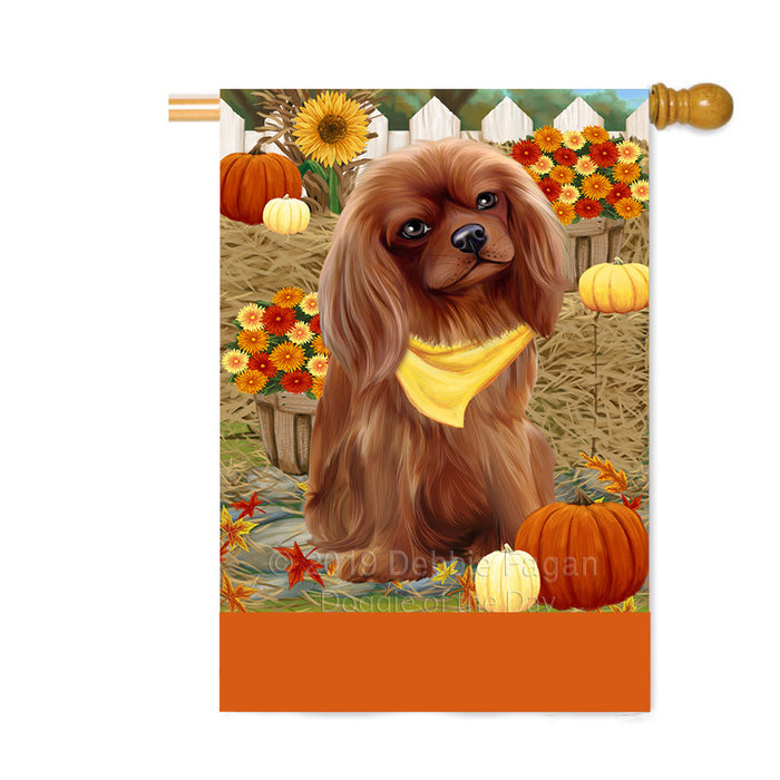 Personalized Fall Autumn Greeting Cavalier King Charles Spaniel Dog with Pumpkins Custom House Flag FLG-DOTD-A61922