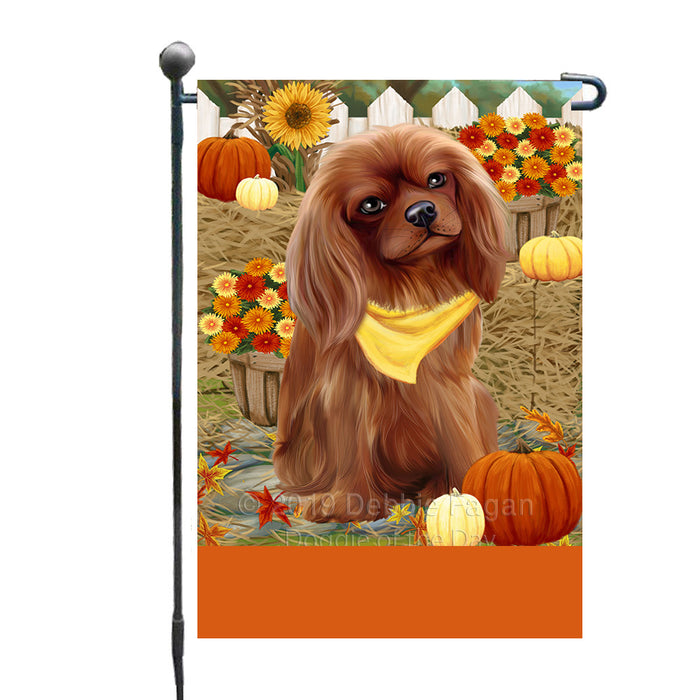 Personalized Fall Autumn Greeting Cavalier King Charles Spaniel Dog with Pumpkins Custom Garden Flags GFLG-DOTD-A61866