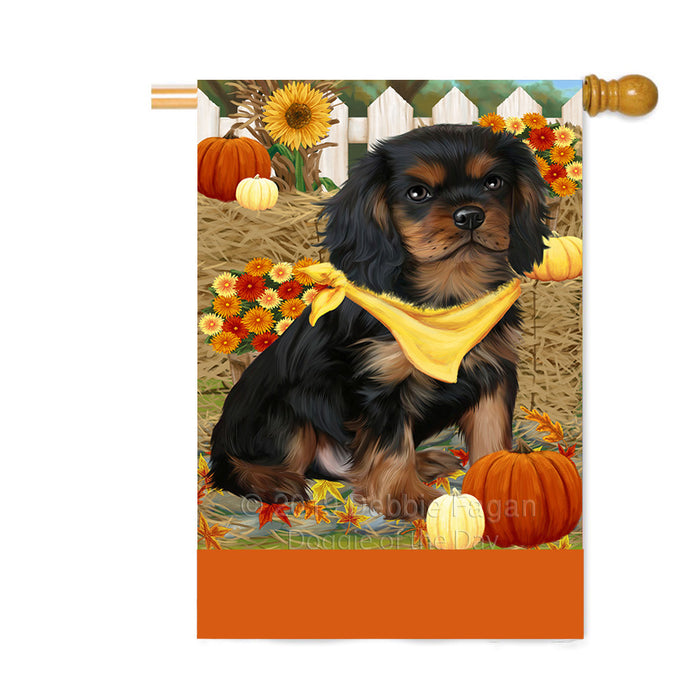 Personalized Fall Autumn Greeting Cavalier King Charles Spaniel Dog with Pumpkins Custom House Flag FLG-DOTD-A61923