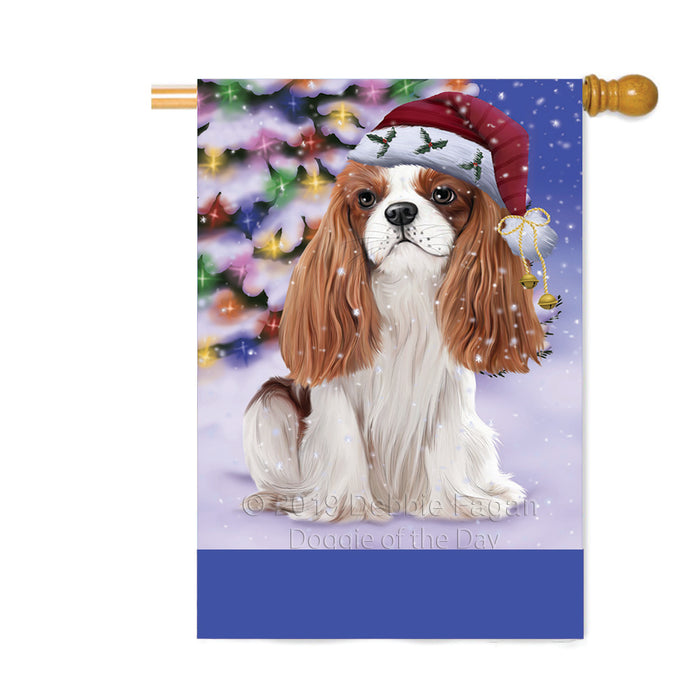 Personalized Winterland Wonderland Cavalier King Charles Spaniel Dog In Christmas Holiday Scenic Background Custom House Flag FLG-DOTD-A61333