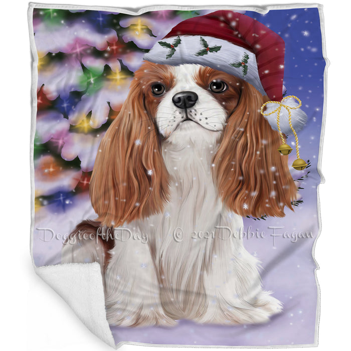 Winterland Wonderland Cavalier King Charles Spaniel Dog In Christmas Holiday Scenic Background Blanket