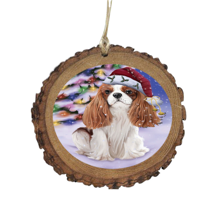 Winterland Wonderland Cavalier King Charles Spaniel Dog In Christmas Holiday Scenic Background Wooden Christmas Ornament WOR49548