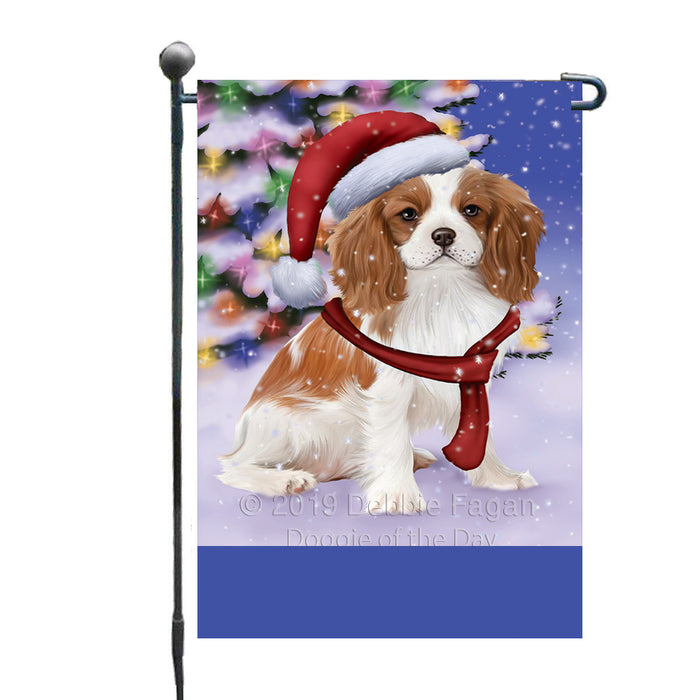 Personalized Winterland Wonderland Cavalier King Charles Spaniel Dog In Christmas Holiday Scenic Background Custom Garden Flags GFLG-DOTD-A61278