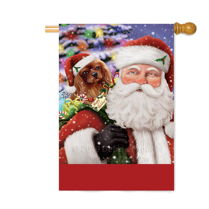 Personalized Santa Carrying Cavalier King Charles Spaniel Dog and Christmas Presents Custom House Flag FLG-DOTD-A63441