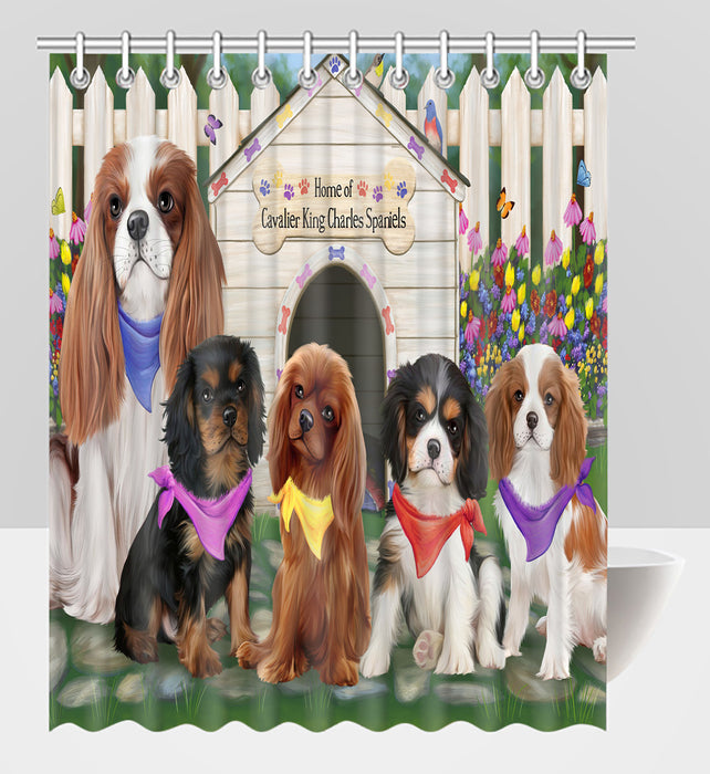 Spring Dog House Cavalier King Charles Spaniel Dogs Shower Curtain