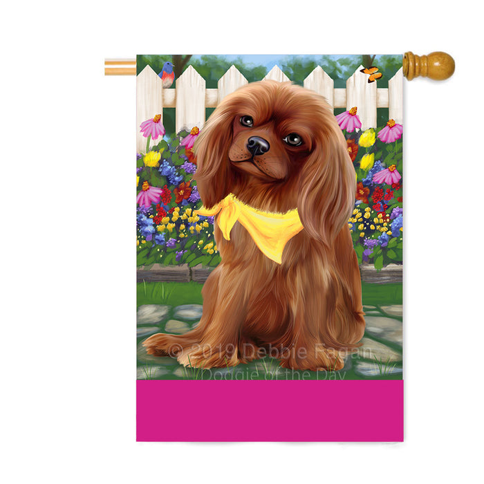 Personalized Spring Floral Cavalier King Charles Spaniel Dog Custom House Flag FLG-DOTD-A62862
