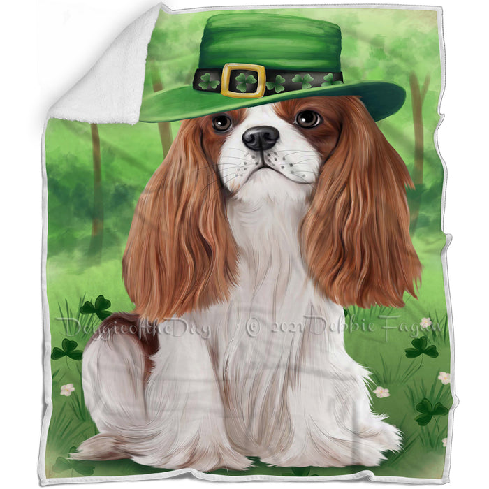 St. Patricks Day Irish Portrait Cavalier King Charles Spaniel Dog Blanket BLNKT54471