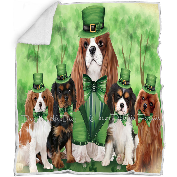 St. Patricks Day Irish Family Portrait Cavalier King Charles Spaniels Dog Blanket BLNKT54480