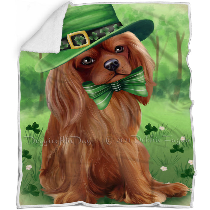 St. Patricks Day Irish Portrait Cavalier King Charles Spaniel Dog Blanket BLNKT54489