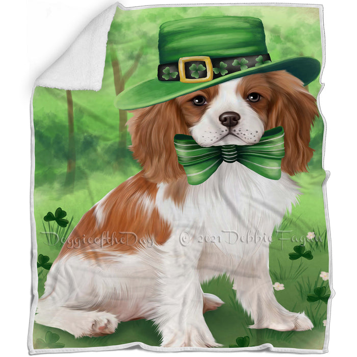 St. Patricks Day Irish Portrait Cavalier King Charles Spaniel Dog Blanket BLNKT54498