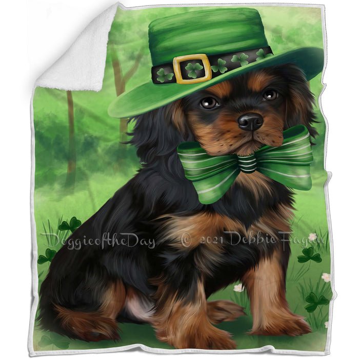 St. Patricks Day Irish Portrait Cavalier King Charles Spaniel Dog Blanket BLNKT54507