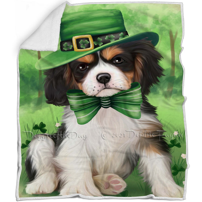 St. Patricks Day Irish Portrait Cavalier King Charles Spaniel Dog Blanket BLNKT54516