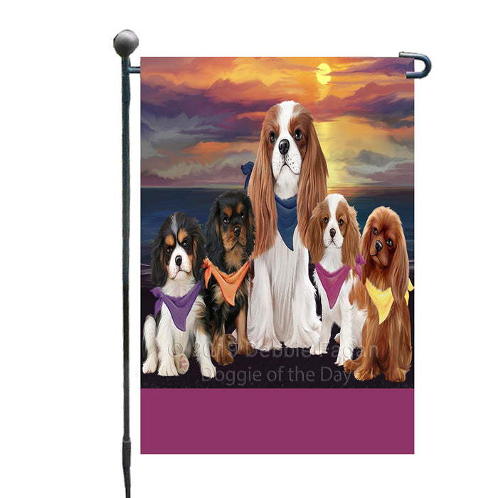Personalized Family Sunset Portrait Cavalier King Charles Spaniel Dogs Custom Garden Flags GFLG-DOTD-A60589