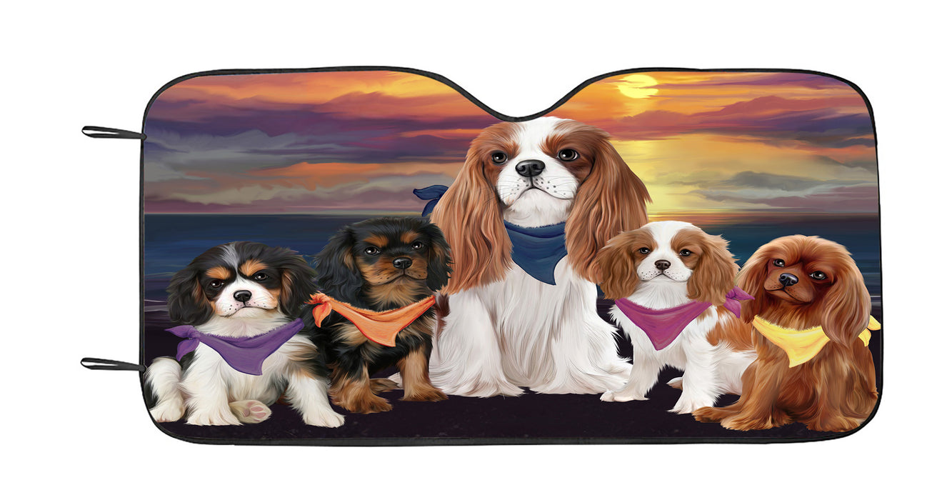 Family Sunset Portrait Cavalier King Charles Spaniel Dogs Car Sun Shade