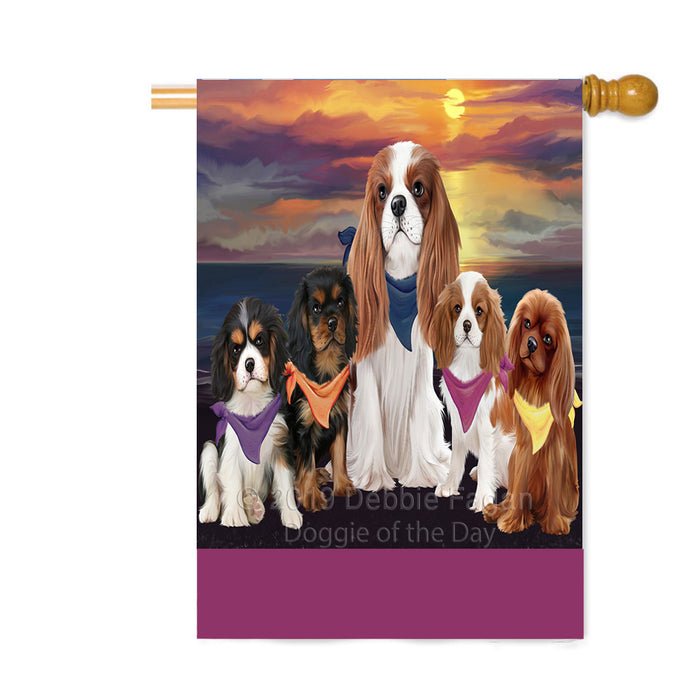 Personalized Family Sunset Portrait Cavalier King Charles Spaniel Dogs Custom House Flag FLG-DOTD-A60645