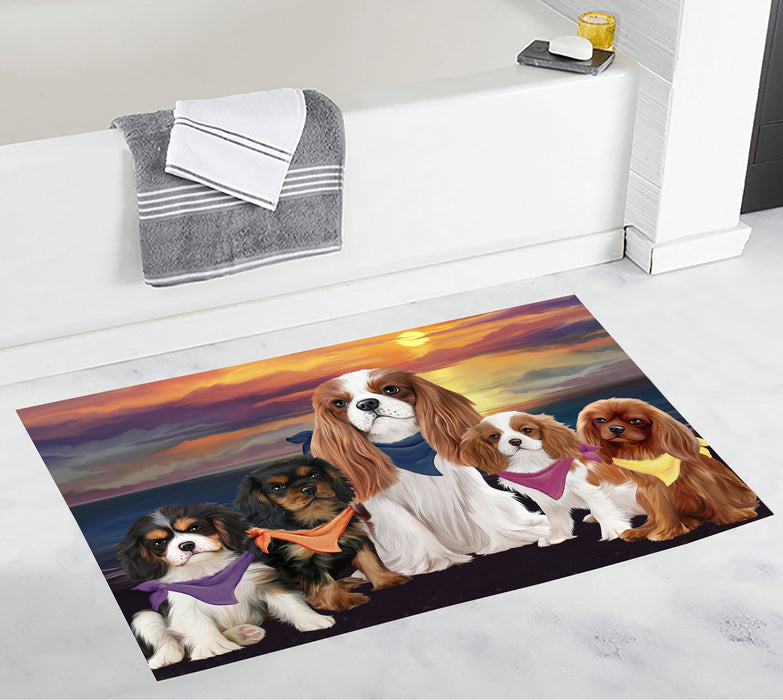Family Sunset Portrait Cavalier King Charles Spaniel Dogs Bath Mat