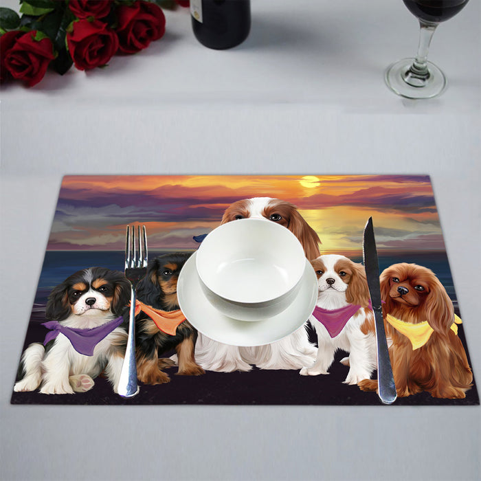 Family Sunset Portrait Cavalier King Charles Spaniel Dogs Placemat