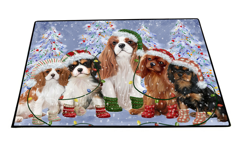 Christmas Lights and Cavalier King Charles Spaniel Dogs Floor Mat- Anti-Slip Pet Door Mat Indoor Outdoor Front Rug Mats for Home Outside Entrance Pets Portrait Unique Rug Washable Premium Quality Mat
