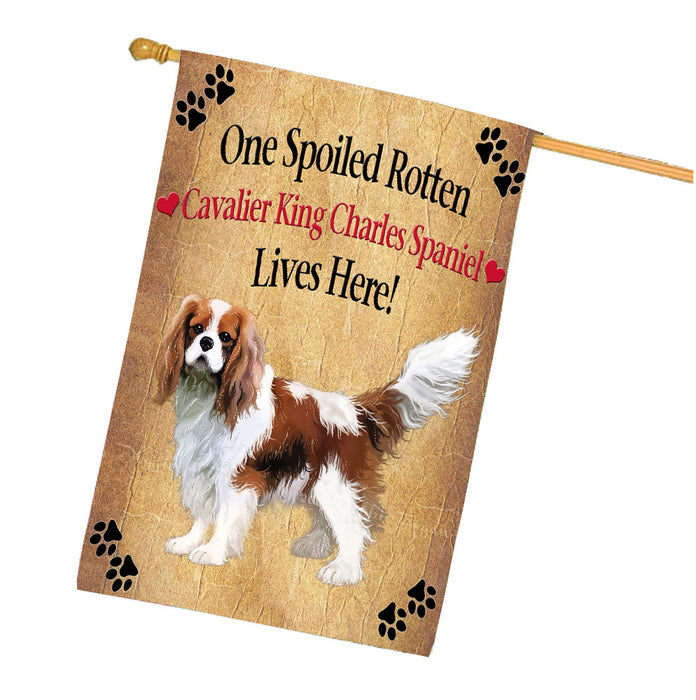 Spoiled Rotten Cavalier King Charles Spaniel Dog House Flag Outdoor Decorative Double Sided Pet Portrait Weather Resistant Premium Quality Animal Printed Home Decorative Flags 100% Polyester FLG68280