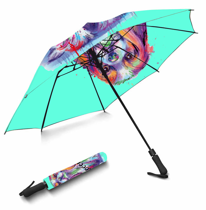 Custom Pet Name Personalized Watercolor Cavalier King Charles Spaniel DogSemi-Automatic Foldable Umbrella