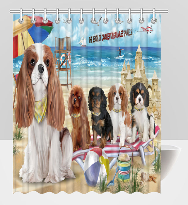 Pet Friendly Beach Cavalier King Charles Spaniel Dogs Shower Curtain