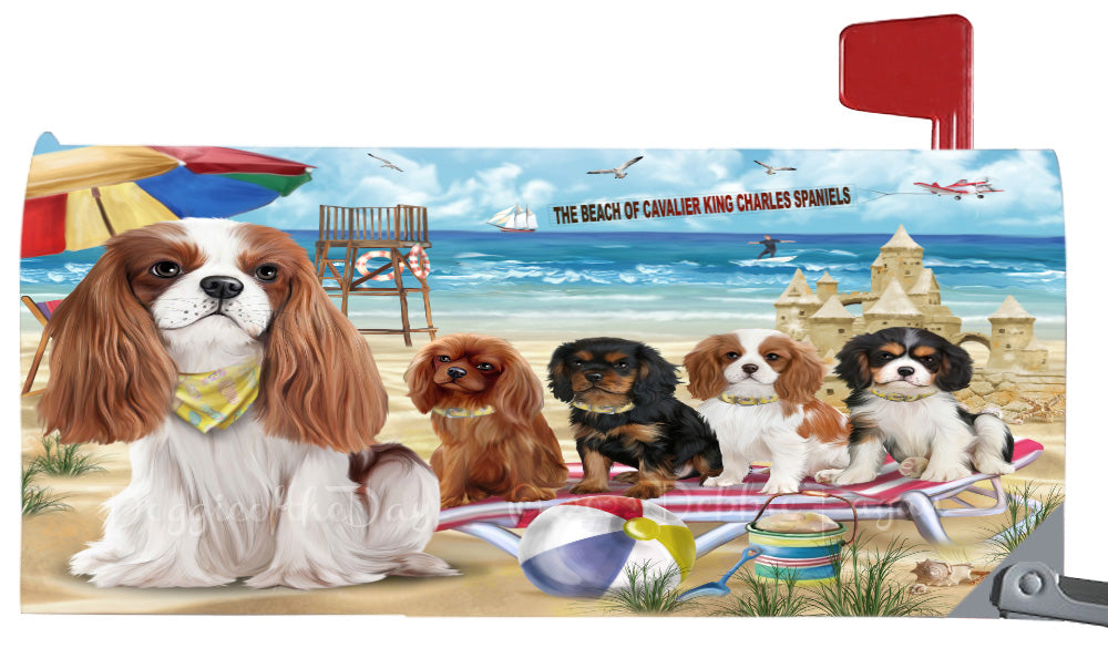 Pet Friendly Beach Cavalier King Charles Spaniel Dogs Magnetic Mailbox Cover Both Sides Pet Theme Printed Decorative Letter Box Wrap Case Postbox Thick Magnetic Vinyl Material