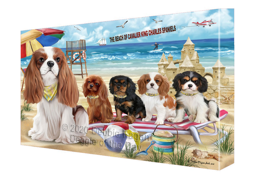 Pet Friendly Beach Cavalier King Charles Spaniel Dogs Canvas Wall Art - Premium Quality Ready to Hang Room Decor Wall Art Canvas - Unique Animal Printed Digital Painting for Decoration