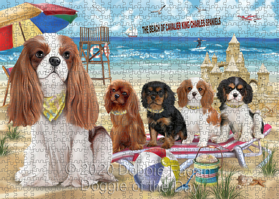 Pet Friendly Beach Cavalier King Charles Spaniel Dogs Portrait Jigsaw Puzzle for Adults Animal Interlocking Puzzle Game Unique Gift for Dog Lover's with Metal Tin Box