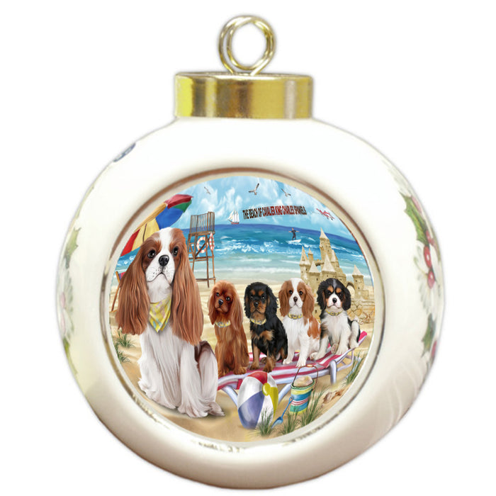 Pet Friendly Beach Cavalier King Charles Spaniel Dogs Round Ball Christmas Ornament Pet Decorative Hanging Ornaments for Christmas X-mas Tree Decorations - 3" Round Ceramic Ornament