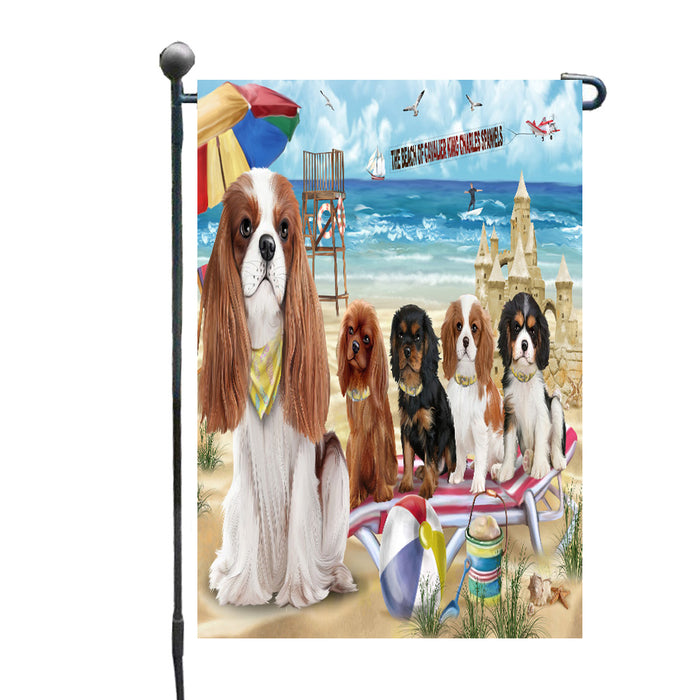 Pet Friendly Beach Cavalier King Charles Spaniel Dogs Garden Flags Outdoor Decor for Homes and Gardens Double Sided Garden Yard Spring Decorative Vertical Home Flags Garden Porch Lawn Flag for Decorations
