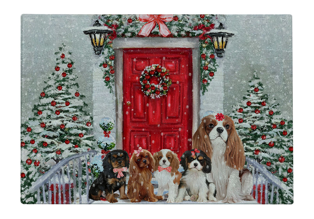 Christmas Holiday Welcome Cavalier King Charles Spaniel Dogs Cutting Board - For Kitchen - Scratch & Stain Resistant - Designed To Stay In Place - Easy To Clean By Hand - Perfect for Chopping Meats, Vegetables