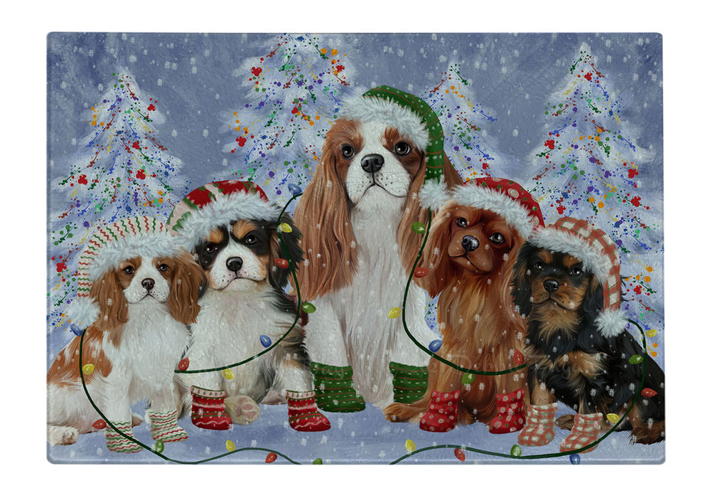Christmas Lights and Cavalier King Charles Spaniel Dogs Cutting Board - For Kitchen - Scratch & Stain Resistant - Designed To Stay In Place - Easy To Clean By Hand - Perfect for Chopping Meats, Vegetables
