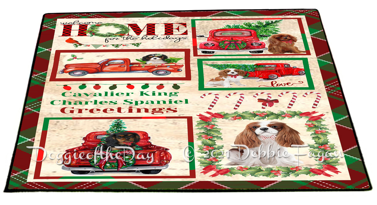 Welcome Home for Christmas Holidays Cavalier King Charles Spaniel Dogs Indoor/Outdoor Welcome Floormat - Premium Quality Washable Anti-Slip Doormat Rug FLMS57733