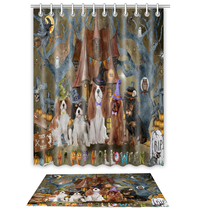 Cavalier King Charles Spaniel Shower Curtain & Bath Mat Set, Custom, Explore a Variety of Designs, Personalized, Curtains with hooks and Rug Bathroom Decor, Halloween Gift for Dog Lovers