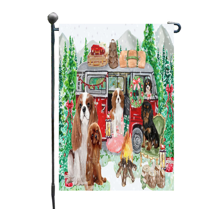 Christmas Time Camping with Cavalier King Charles Spaniel Dogs Garden Flags- Outdoor Double Sided Garden Yard Porch Lawn Spring Decorative Vertical Home Flags 12 1/2"w x 18"h