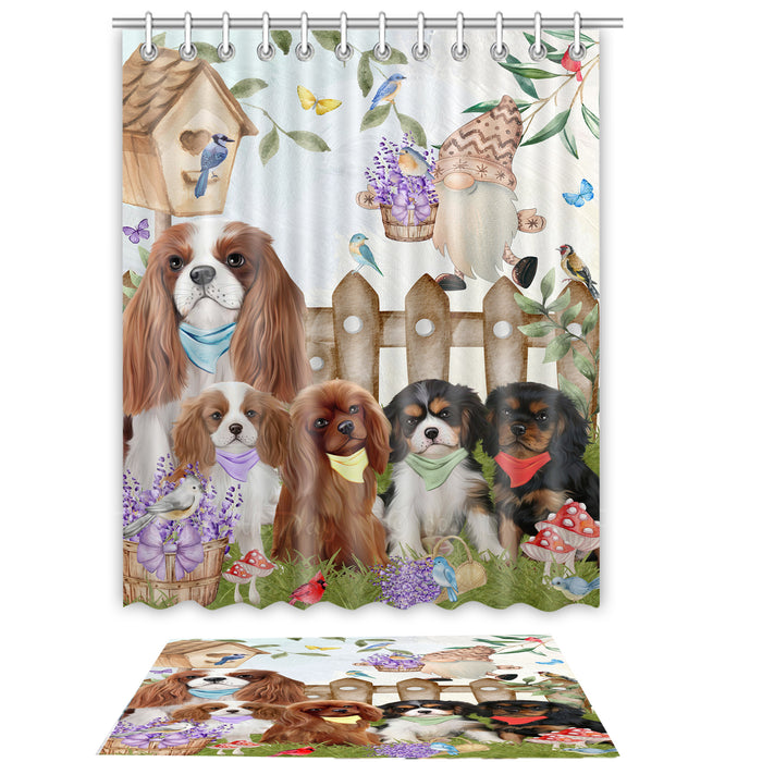 Cavalier King Charles Spaniel Shower Curtain with Bath Mat Set: Explore a Variety of Designs, Personalized, Custom, Curtains and Rug Bathroom Decor, Dog and Pet Lovers Gift