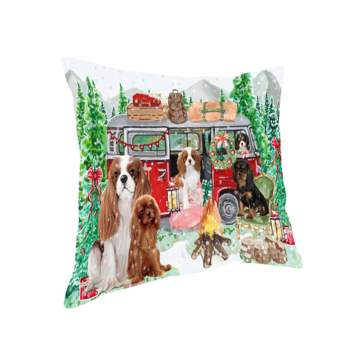 Christmas Time Camping with Cavalier King Charles Spaniel Dogs Pillow with Top Quality High-Resolution Images - Ultra Soft Pet Pillows for Sleeping - Reversible & Comfort - Ideal Gift for Dog Lover - Cushion for Sofa Couch Bed - 100% Polyester